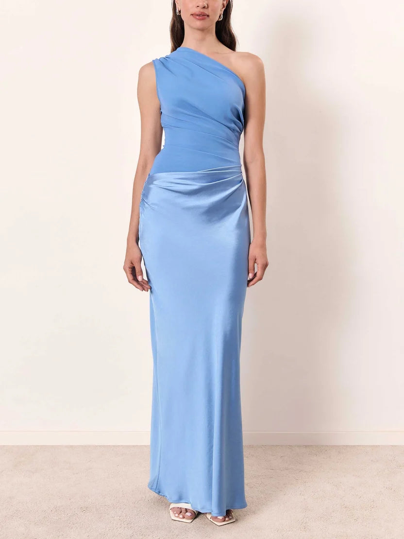One Shoulder Pleated Maxi Dress