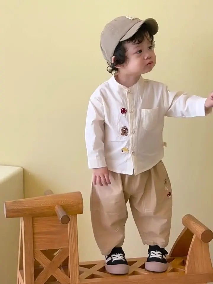 Baby Boys Embroidered Striped Harem Pants – Khaki