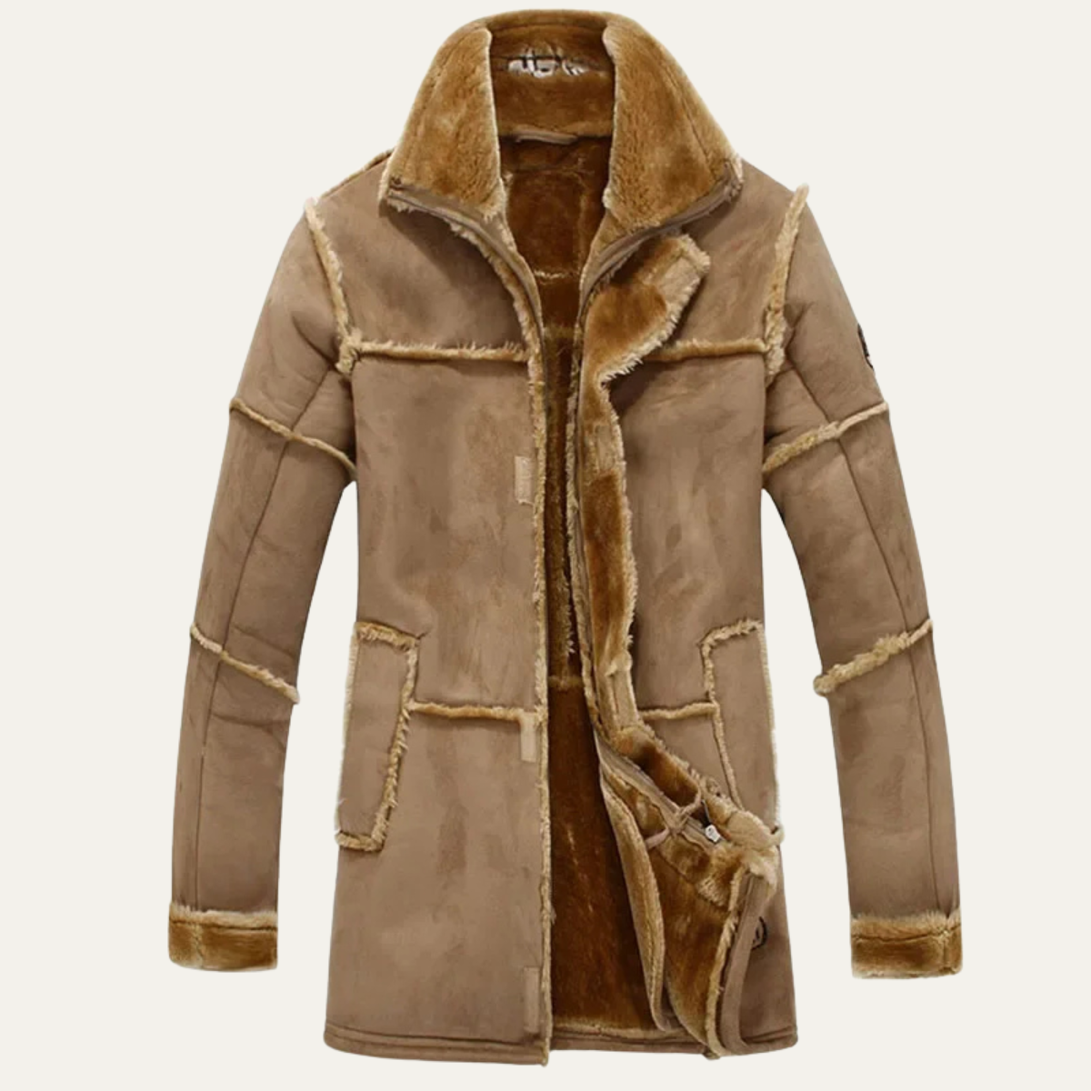 The Kingsley Men’s Shearling Suede Leather Coat – Winter Warm Jacket