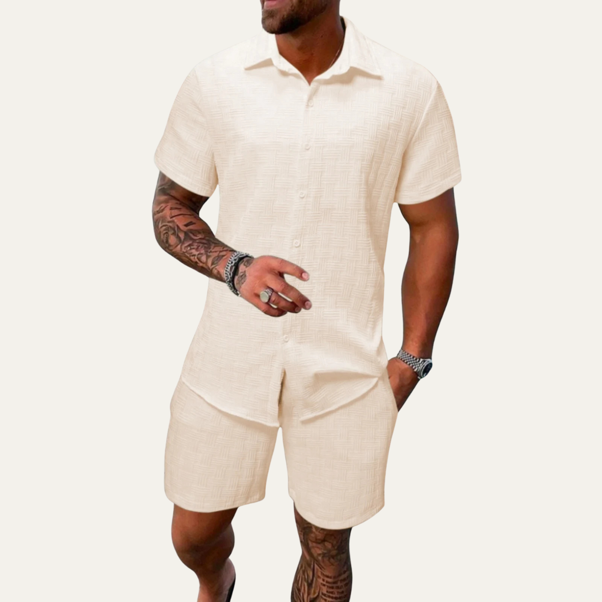 The Clearwater Men’s Casual Summer Button Up Shirt & Shorts Set