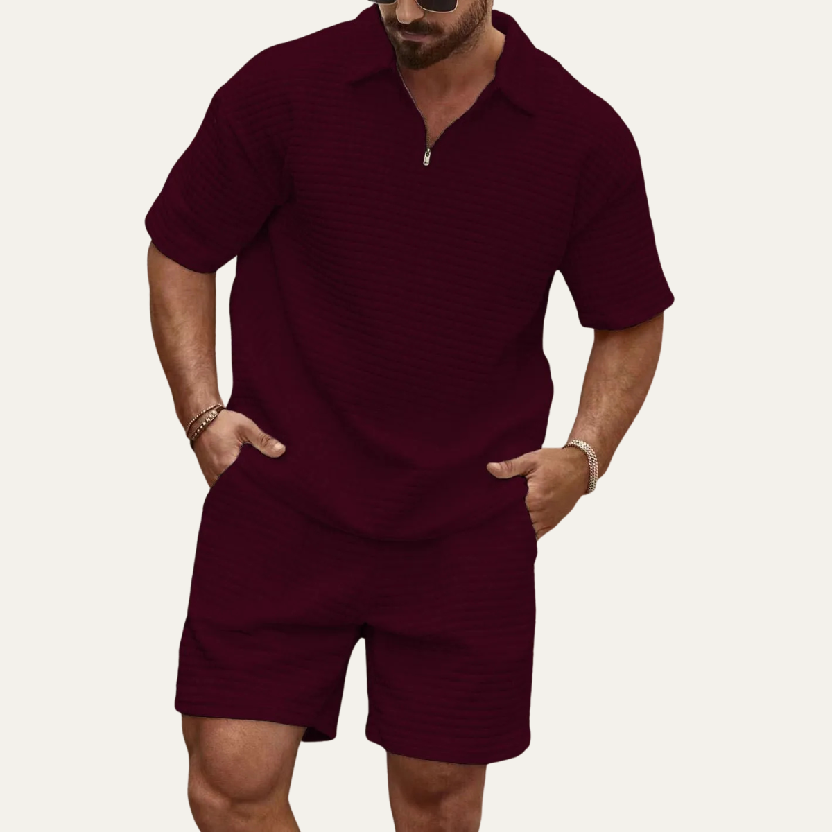 The Blackridge Men’s Trendy Waffle Knit Set – Polo & Shorts
