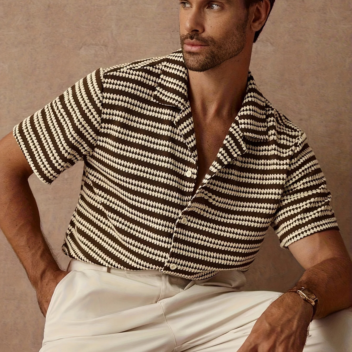 The Cambridge Men's Jacquard Striped Knit Shirt