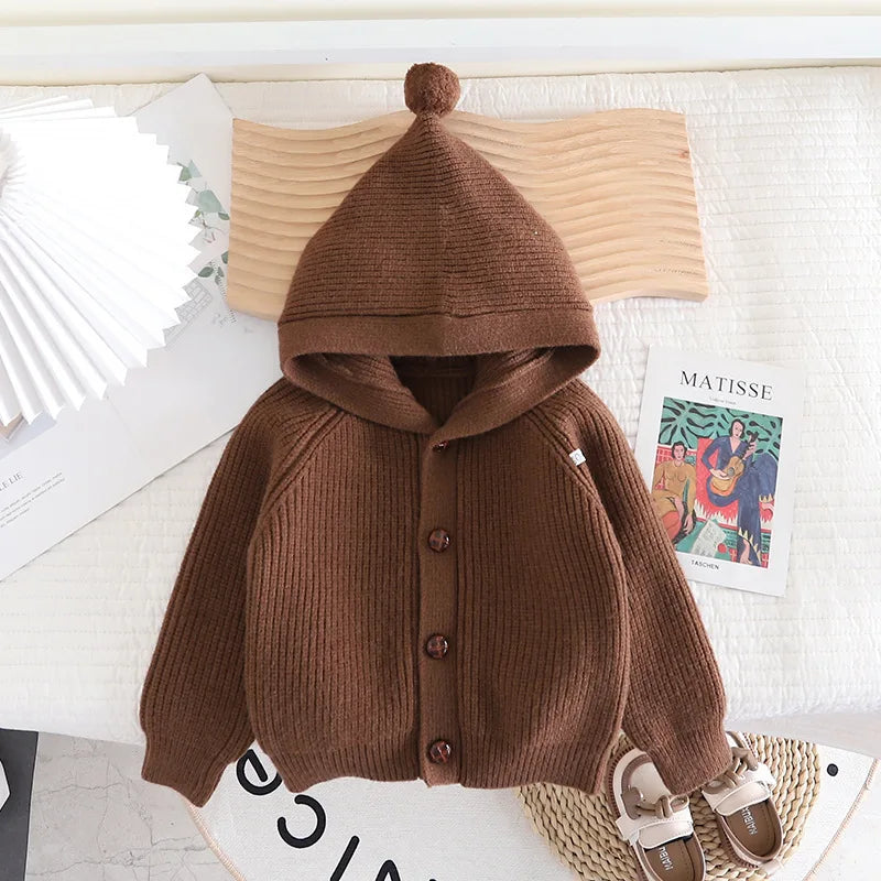 SoHo Kids Button Up Hooded Knit Cardigan