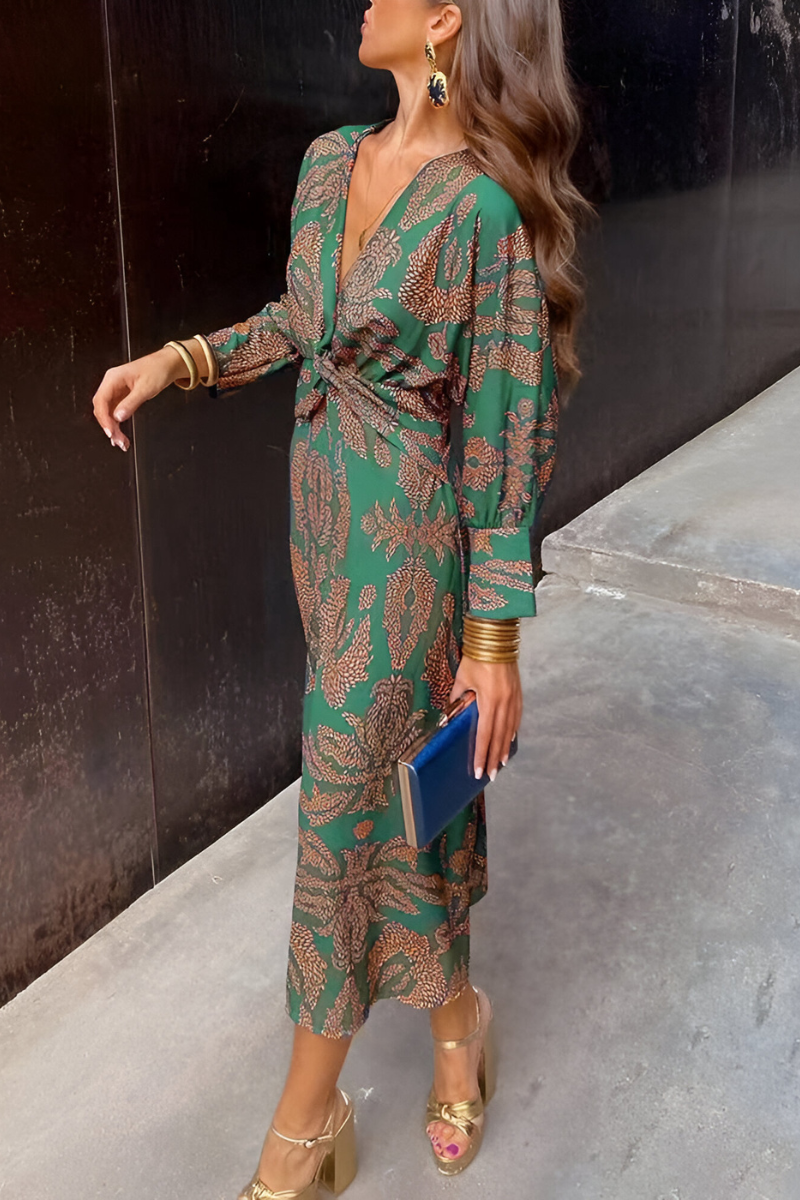 Women's Patterned Midi with Cinched Waist
