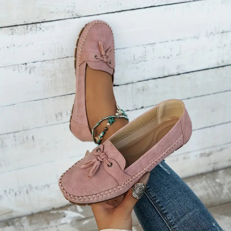 Blue Tassel Loafers with Stitching and Flat Sole