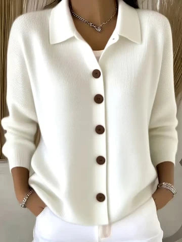 Women's V Neck Cardigan with Collared Neckline