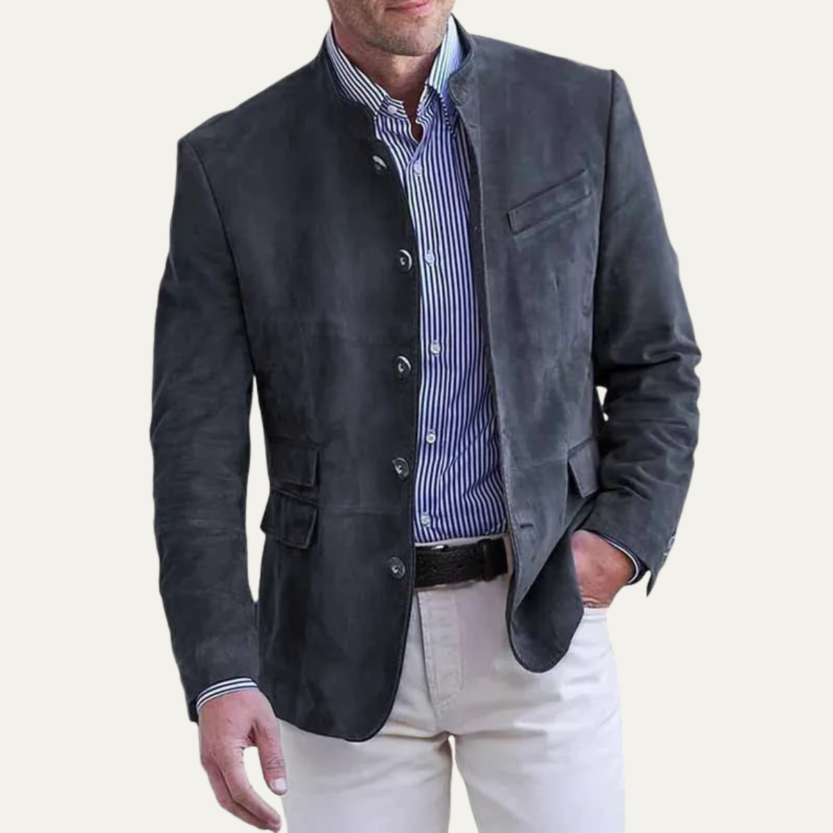 The Hollingwood Men’s Lightweight Casual Stand Collar Jacket with Soft Pockets