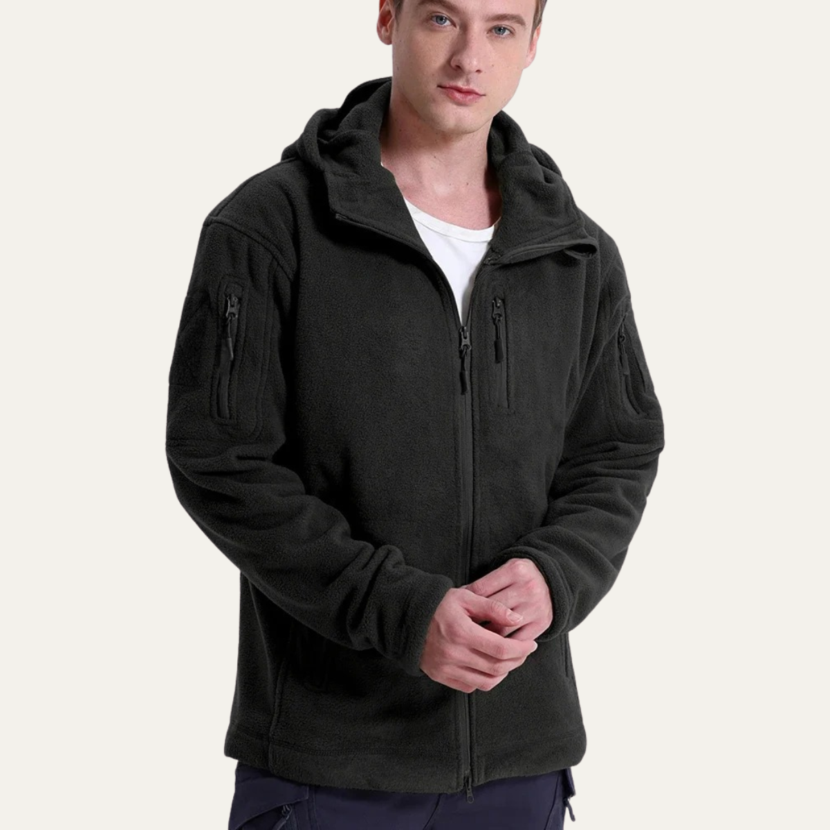 The Pitigliano Men’s Warm Tactical Fleece Jacket with Hood and Multi Pockets
