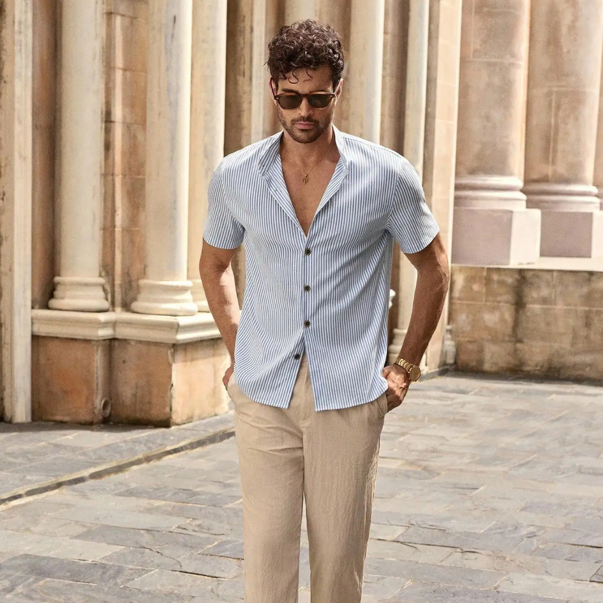 The Beacon Hill Men's Striped Button Down Beach Shirt