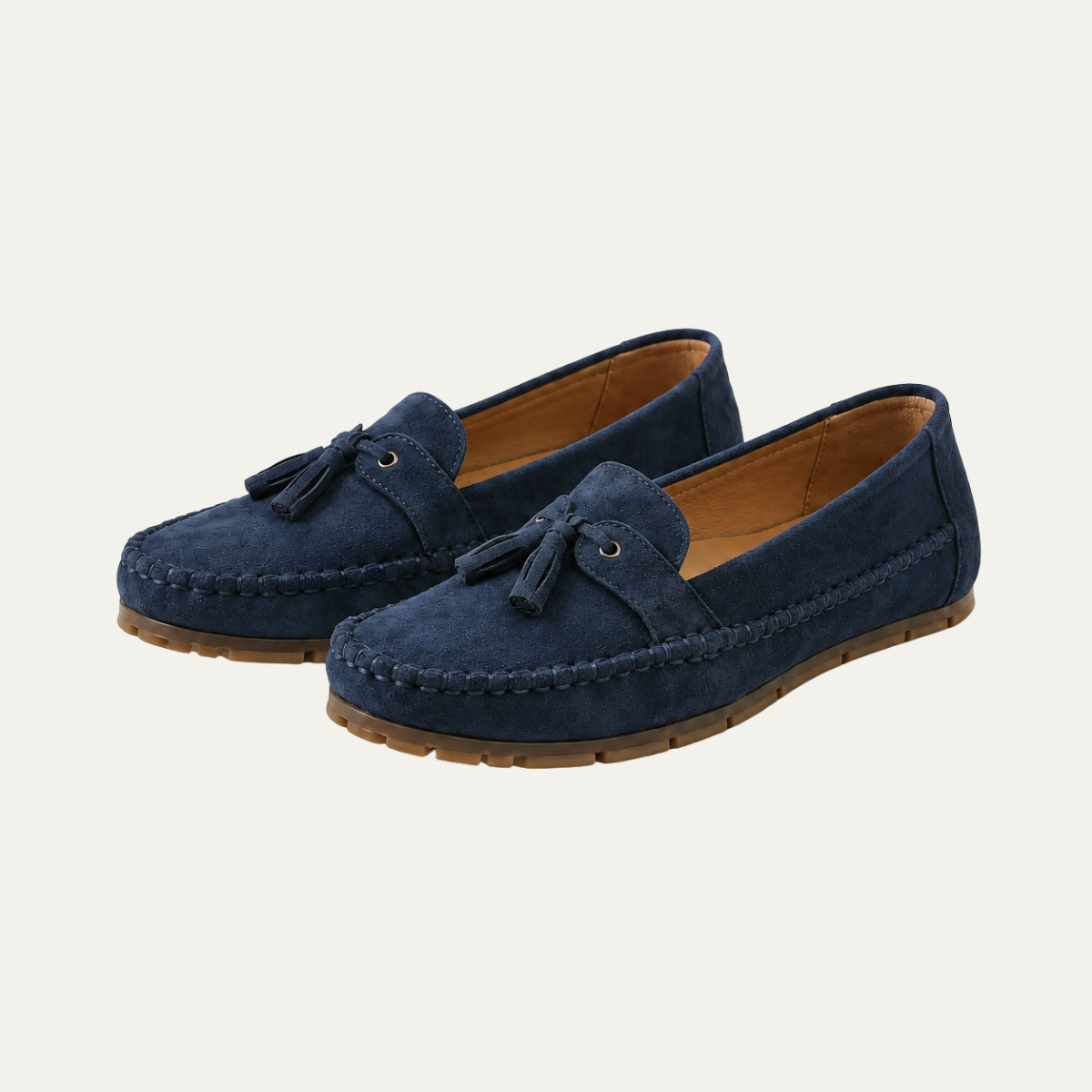 Blue Tassel Loafers with Stitching and Flat Sole