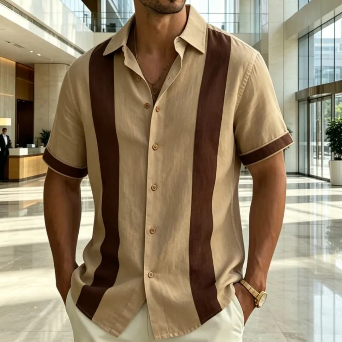The Westlake Men's Retro Vertical Stripe Button Up Shirt