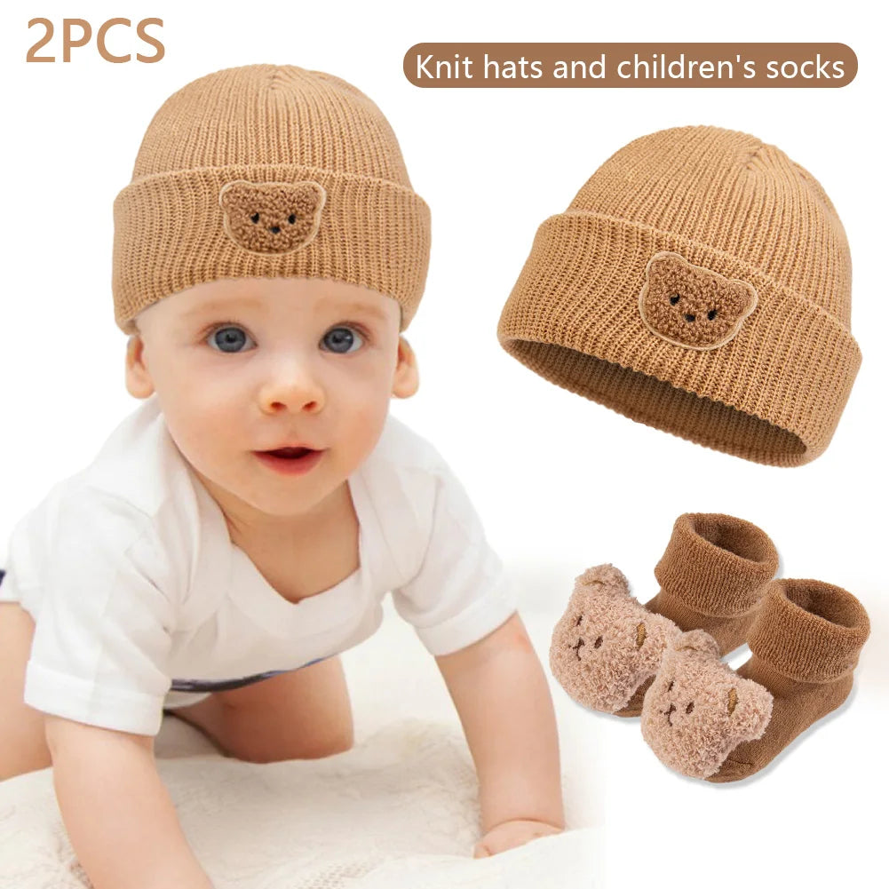 Baby Bear Knit Hat and Warm Socks Set