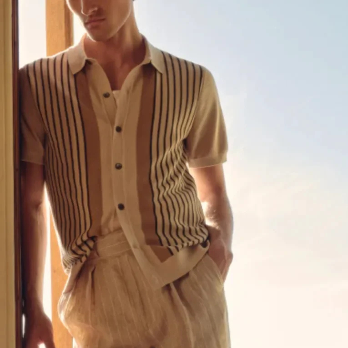 The Austin Men's Vertical Stripe Knit Polo Shirt