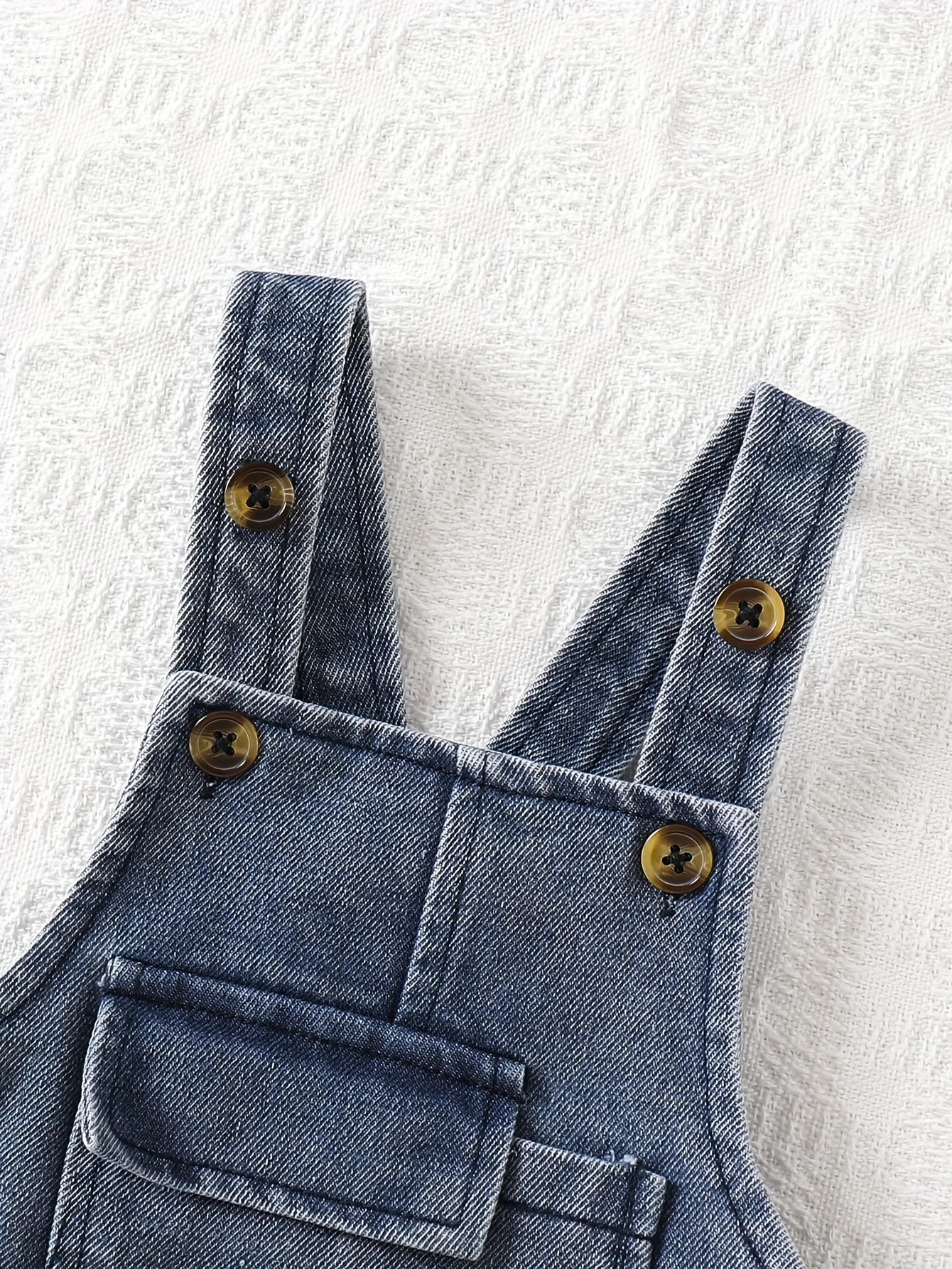 Baby Boys Denim Overalls Set – Striped T Shirt & Bib Pants