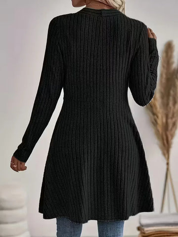 Women's Casual Ribbed V Neck Long Cardigan