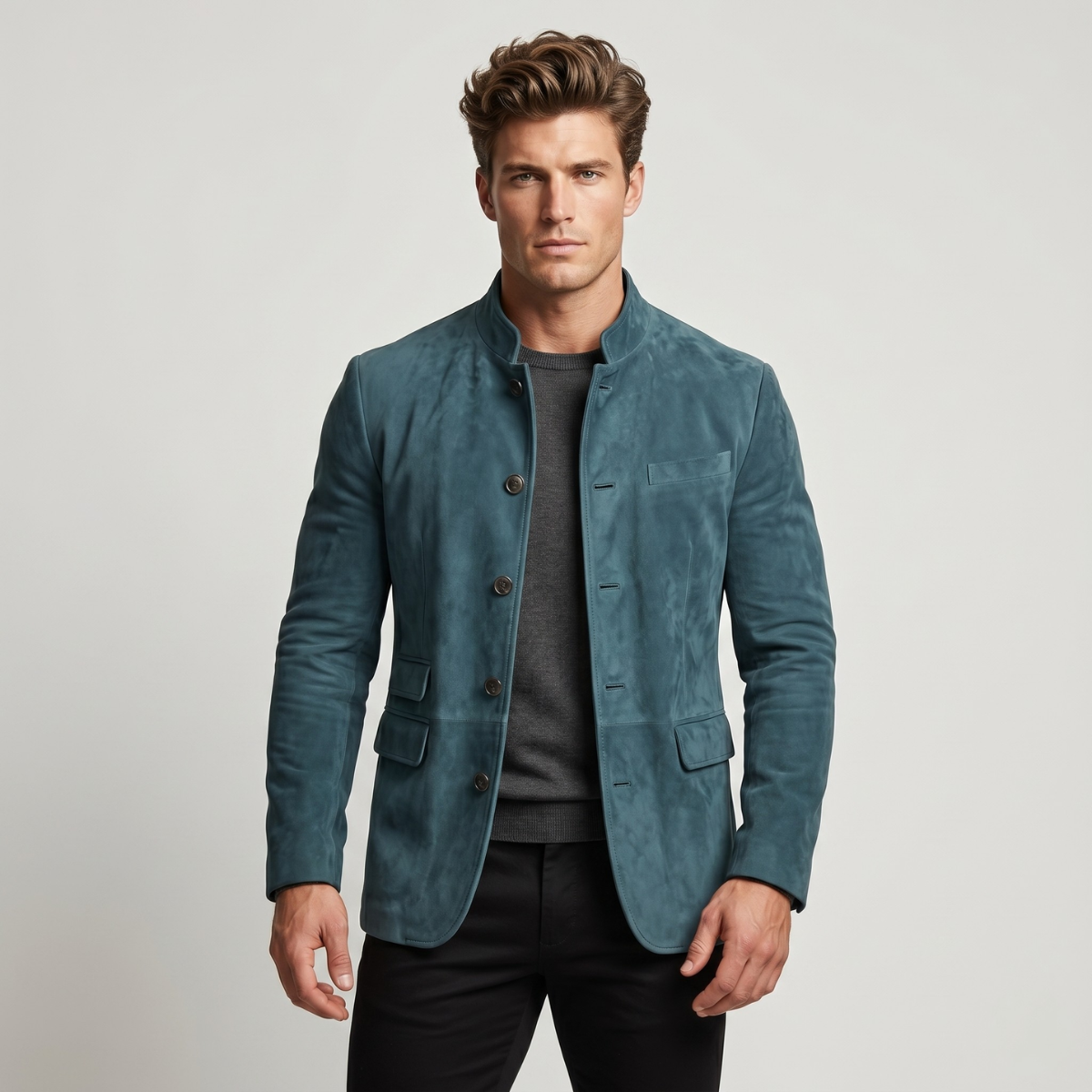 The Belmont Men’s Casual Suede Blazer Jacket – Single Breasted Button Coat