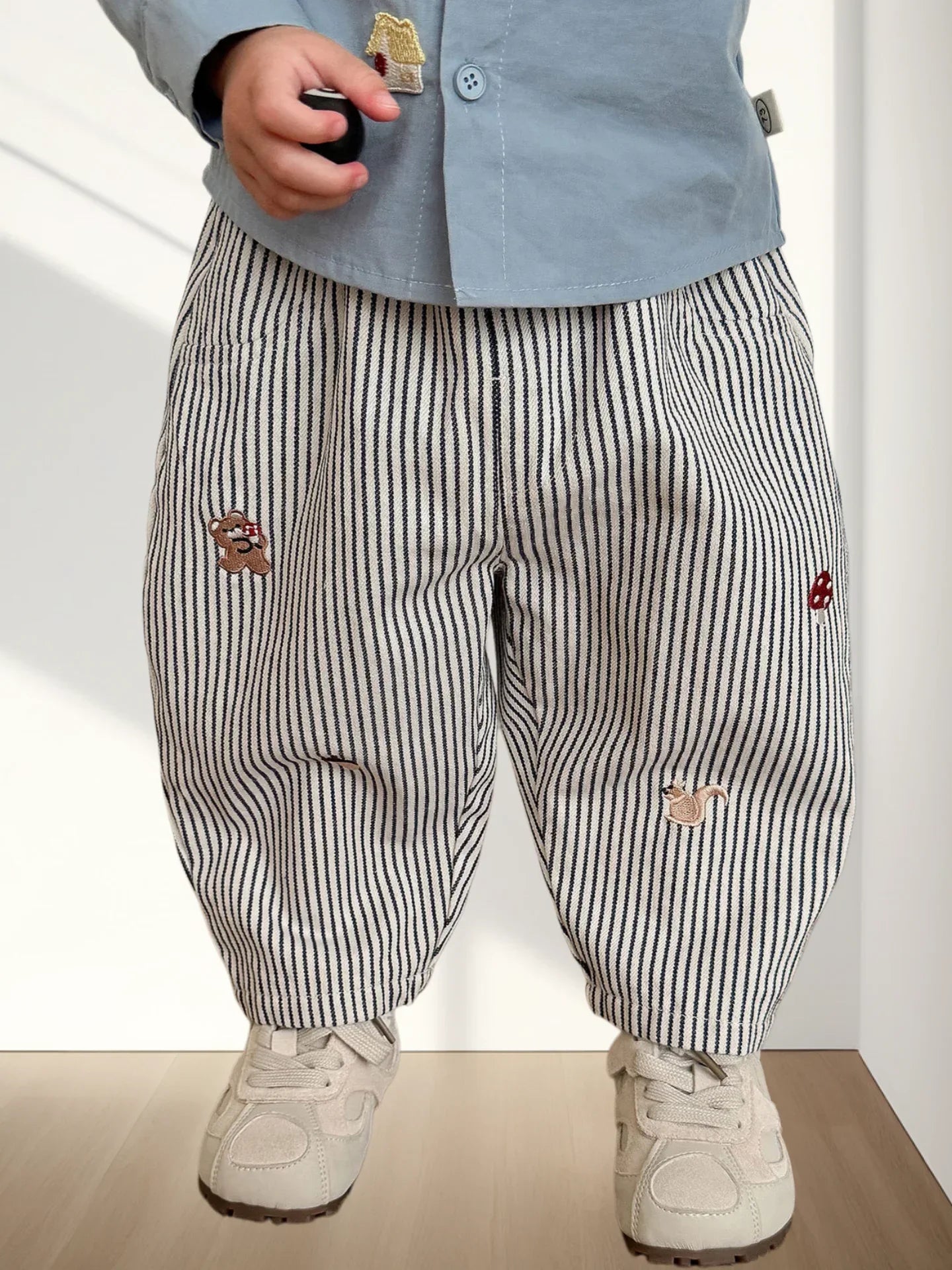 Baby Boys Embroidered Striped Harem Pants  – Stripe