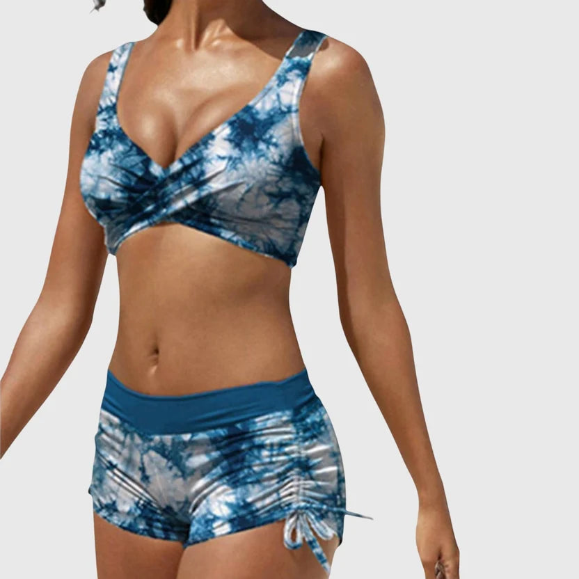 Camouflage Print Two Piece Bikini Set with Ruched Bottoms