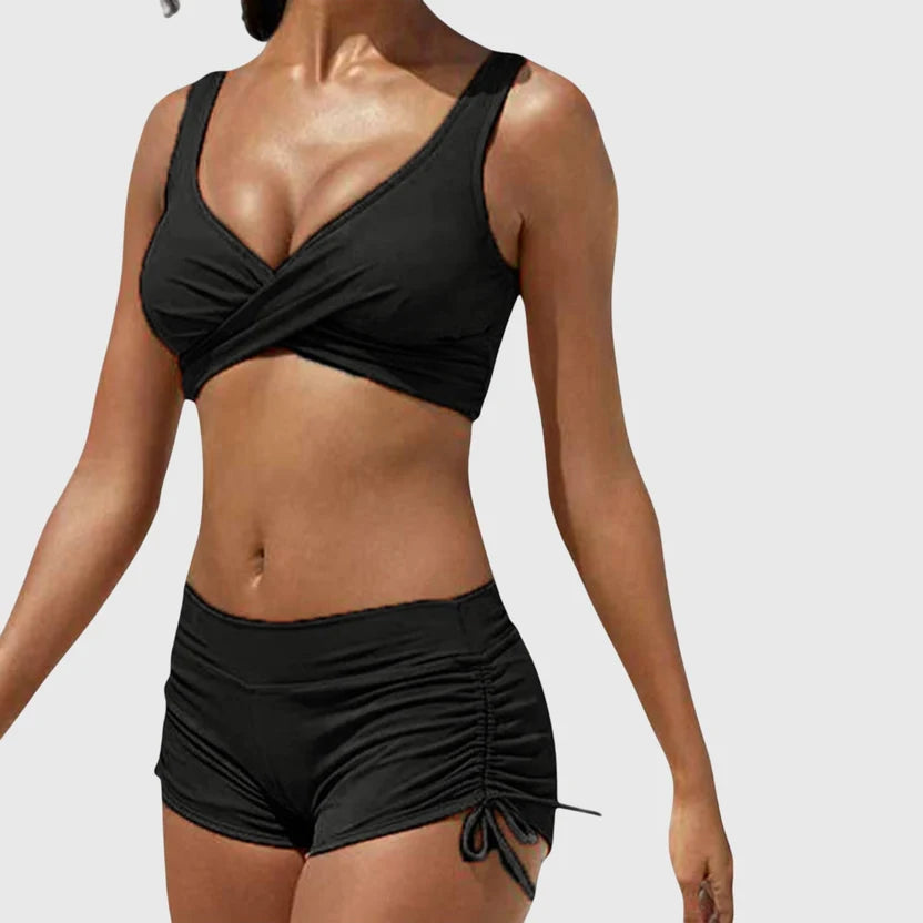Camouflage Print Two Piece Bikini Set with Ruched Bottoms
