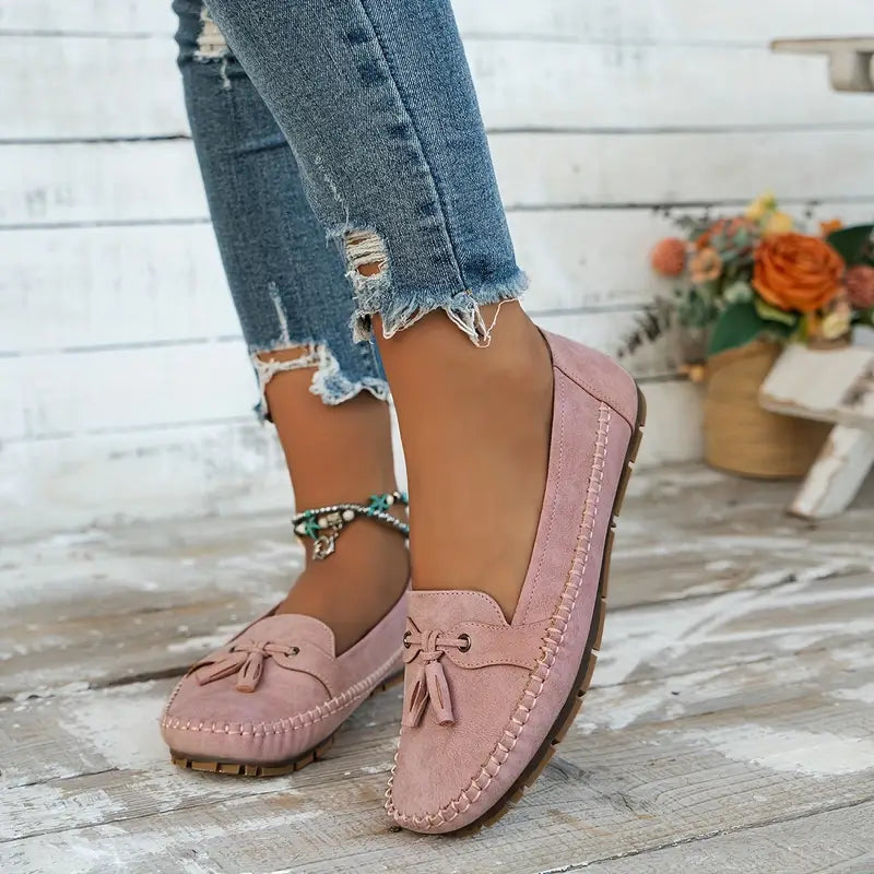 Blue Tassel Loafers with Stitching and Flat Sole