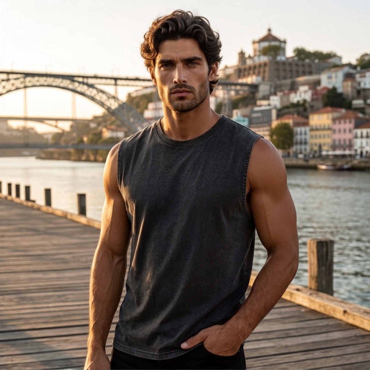 The Porto Men's Vintage Washed Sleeveless Tank Top