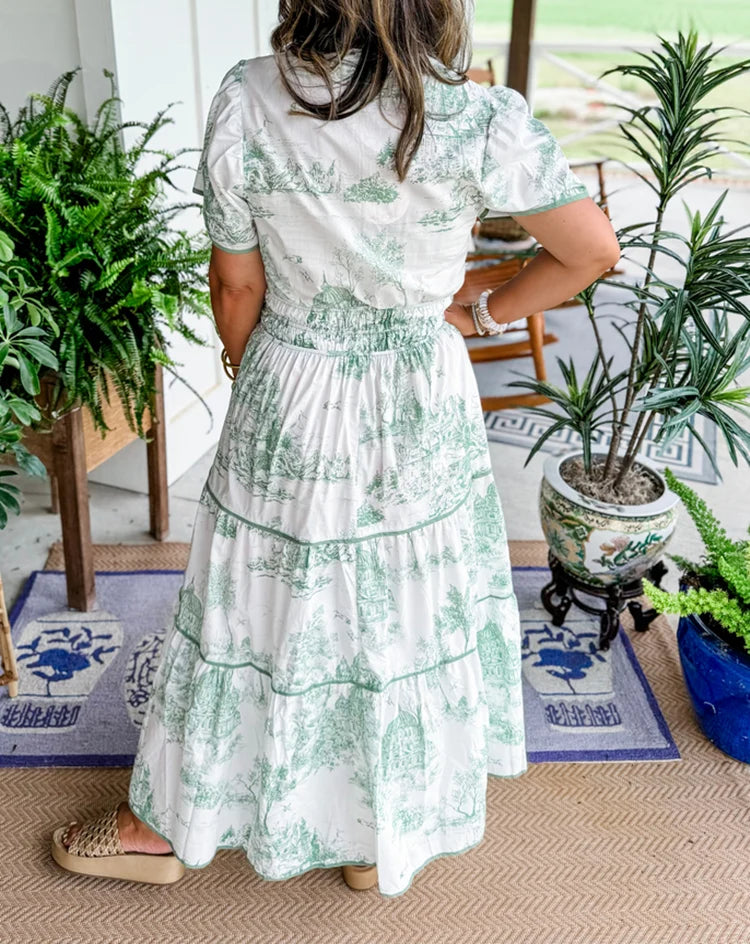 Elegant Smocked Waist Maxi Dress with Puff Sleeves