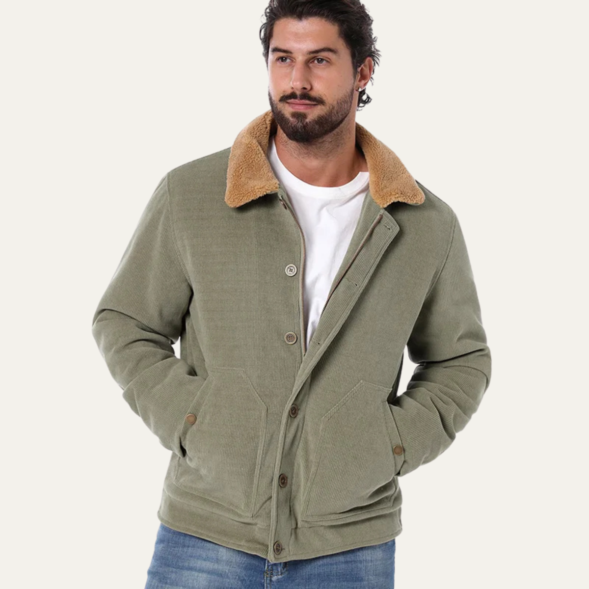 The Aventino Men’s Winter Corduroy Sherpa Button Up Jacket
