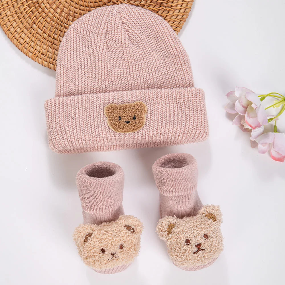 Baby Bear Knit Hat and Warm Socks Set
