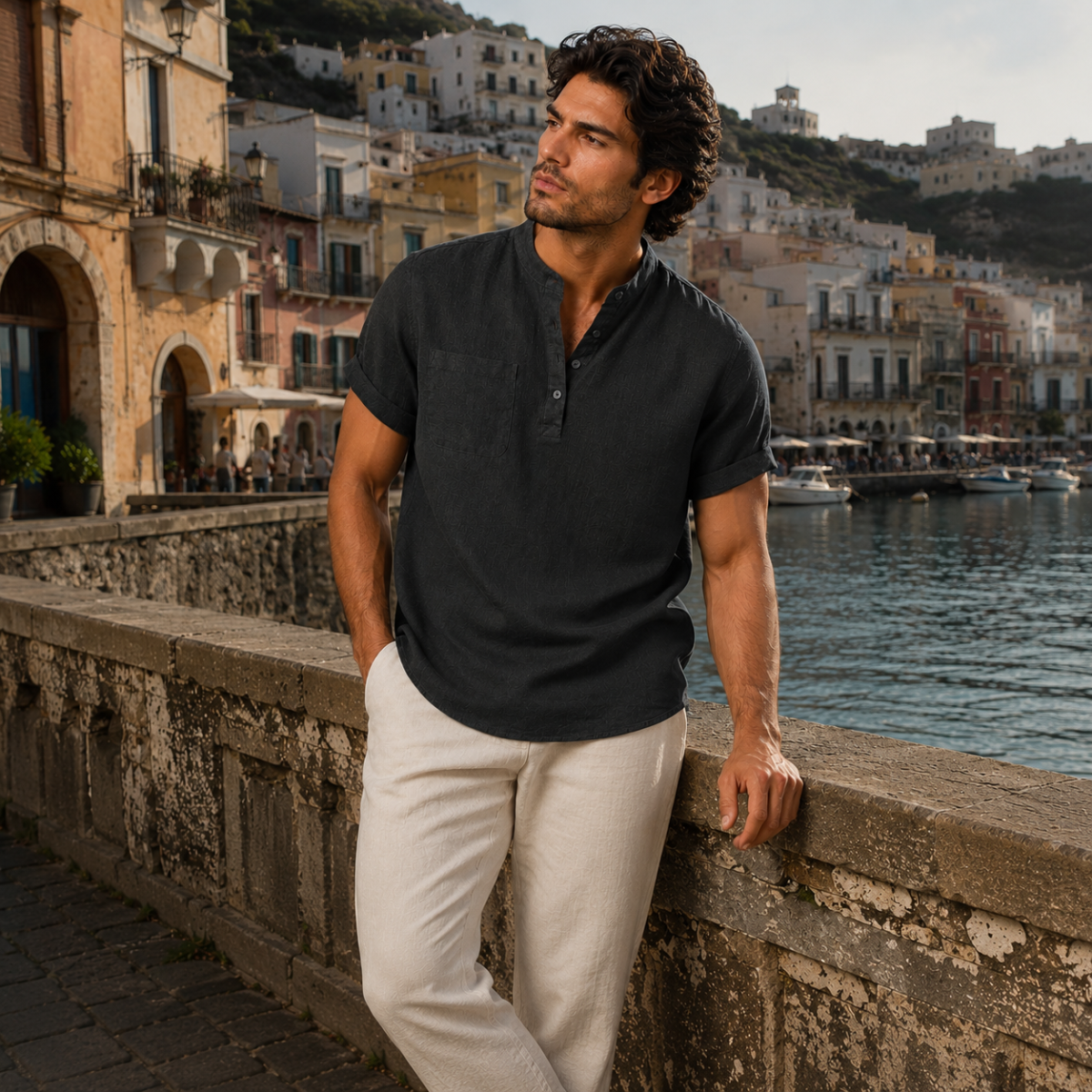 The Navigli Men’s Breathable Henley Linen Shirt