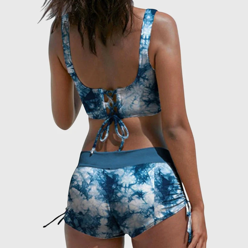 Camouflage Print Two Piece Bikini Set with Ruched Bottoms