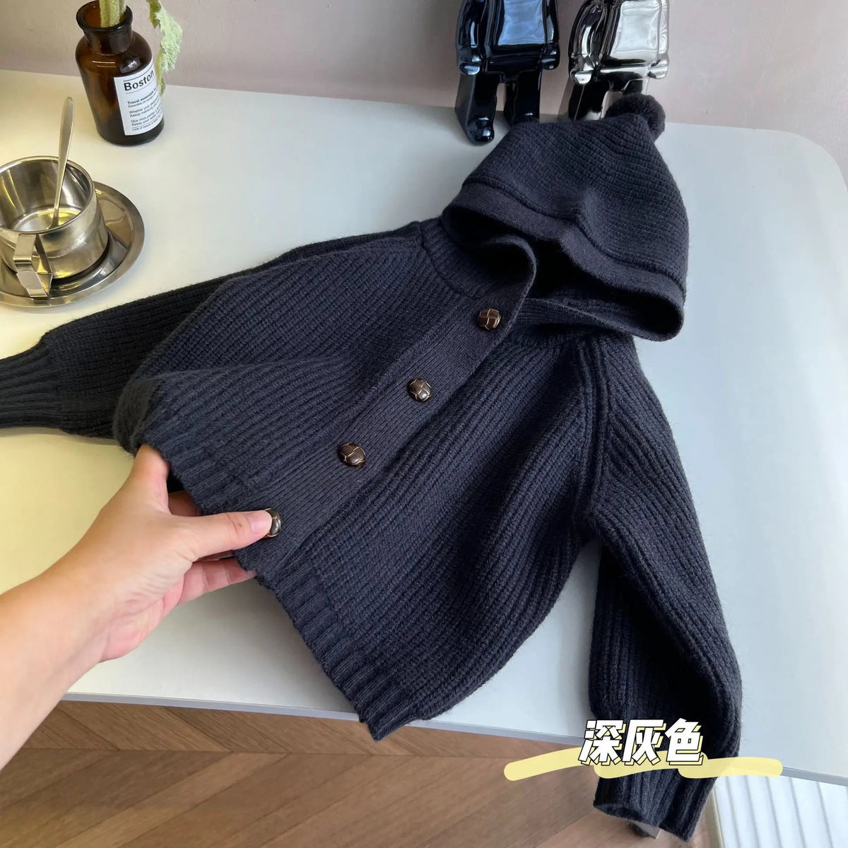 SoHo Kids Button Up Hooded Knit Cardigan