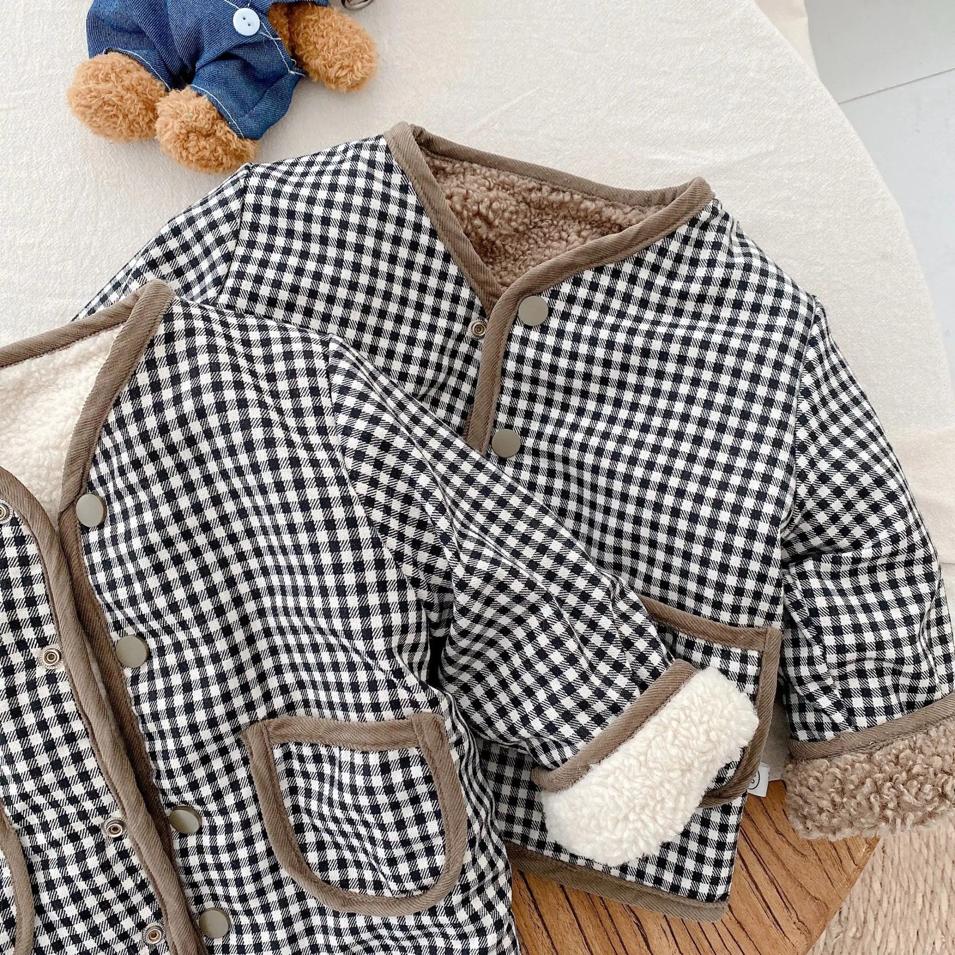 Unisex Plaid Fleece Reversible Sherpa Jacket