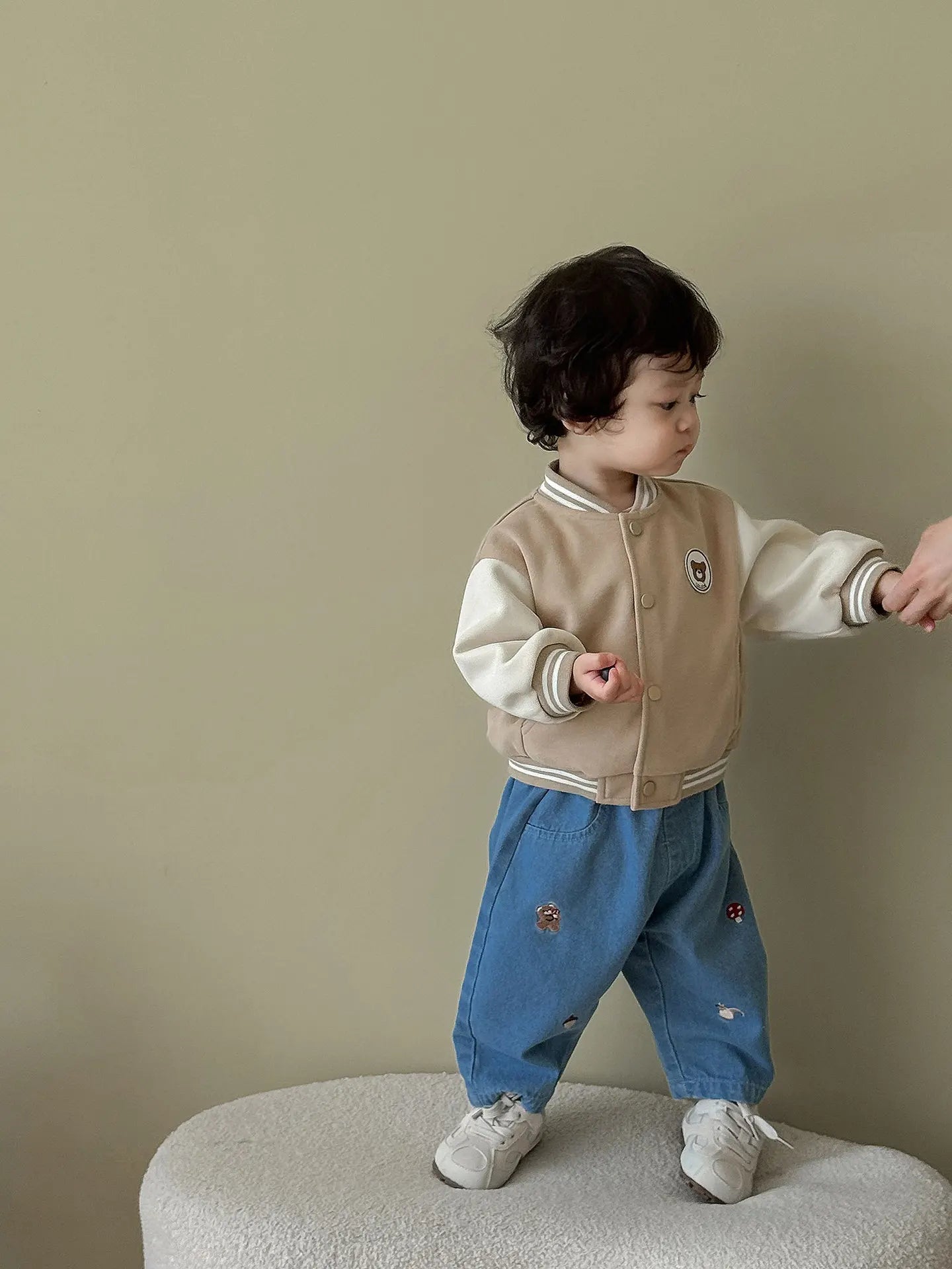 Baby Boys Embroidered Striped Harem Pants  – Blue