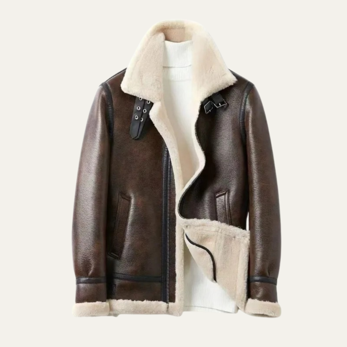 The Cala Luna Men’s Shearling Aviator Winter Jacket with Fleece Lining