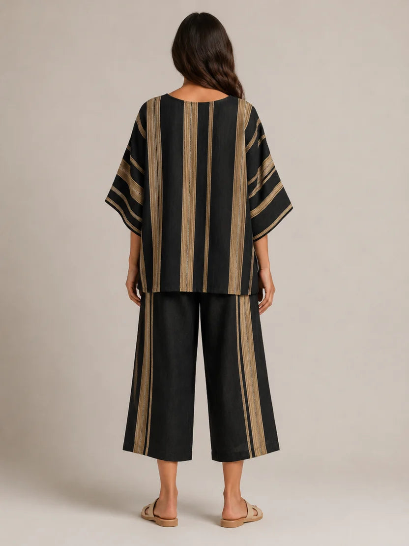 Women's Striped Asymmetrical Top and Wide Leg Culottes Set