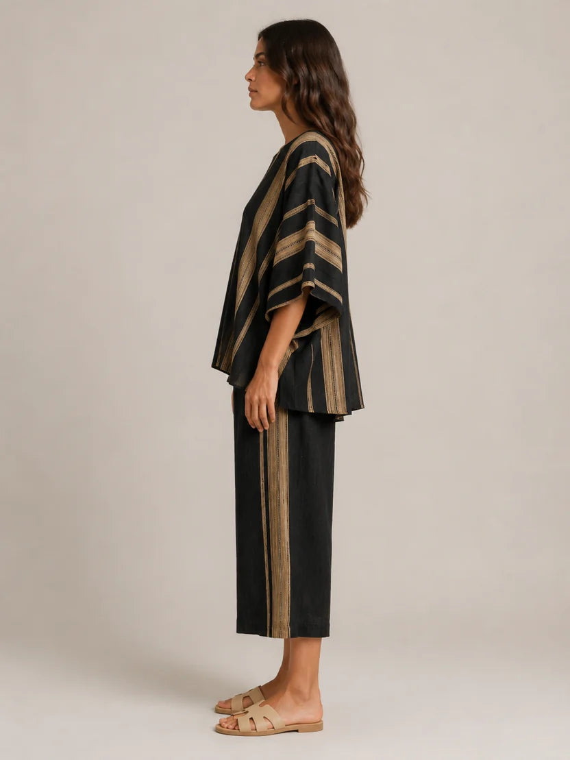 Women's Striped Asymmetrical Top and Wide Leg Culottes Set