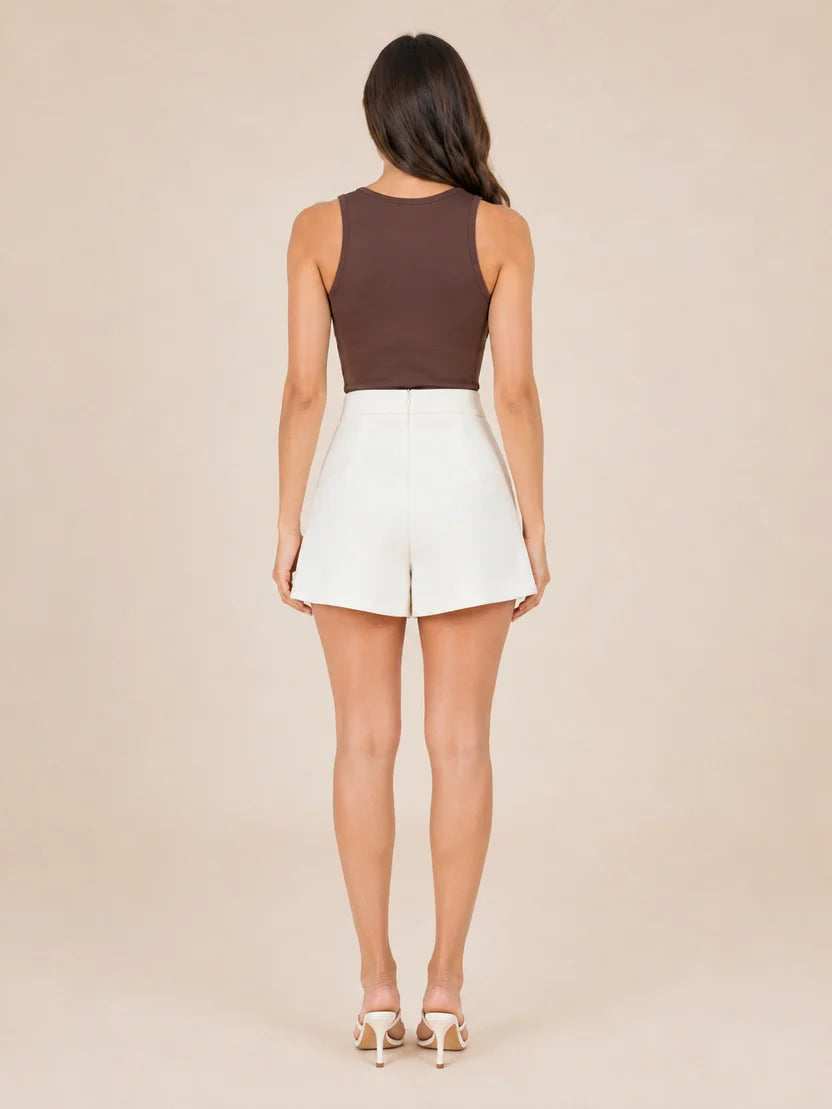 Women's High Waist A Line Shorts with Double Button Detail