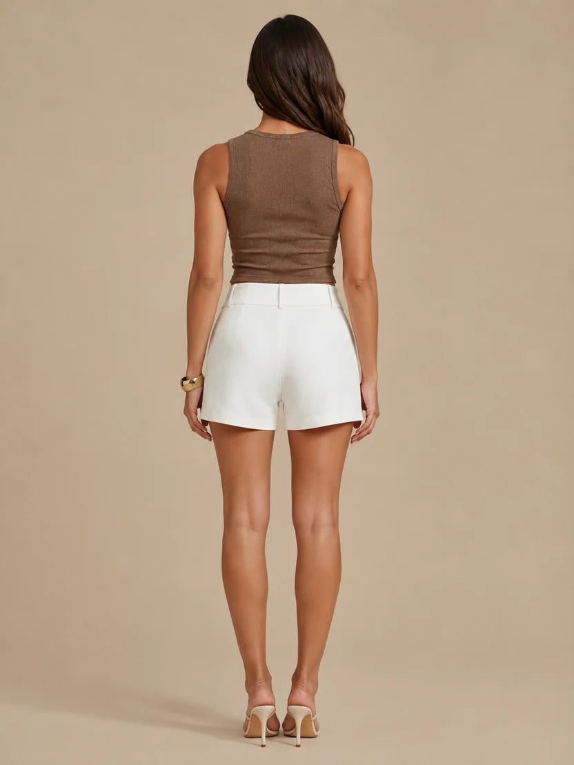 Women's Fitted High Waist Shorts with Double Button Detail