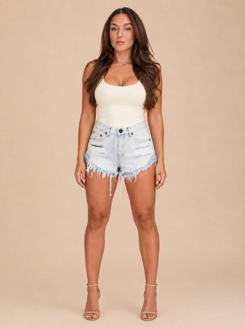 Women's Distressed Denim Shorts with Raw Hem