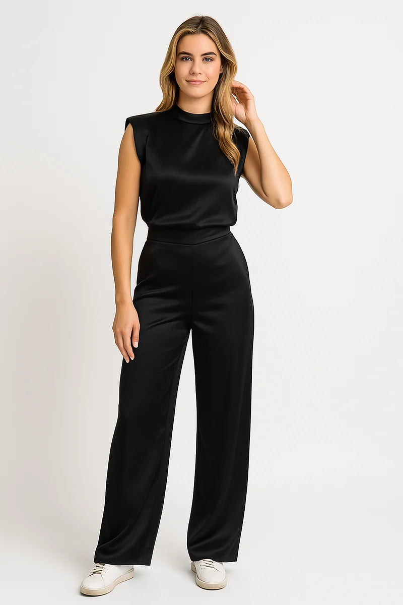 Women's Elegant Jumpsuit with Mock Neck and Structured Shoulders