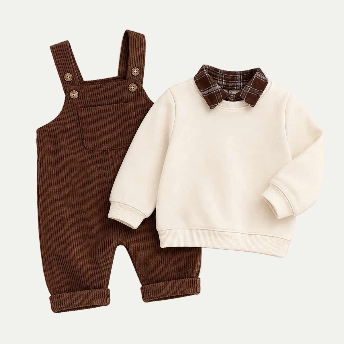 SoHo Kids Collar Corduroy Bib Overalls Sweatshirt Set