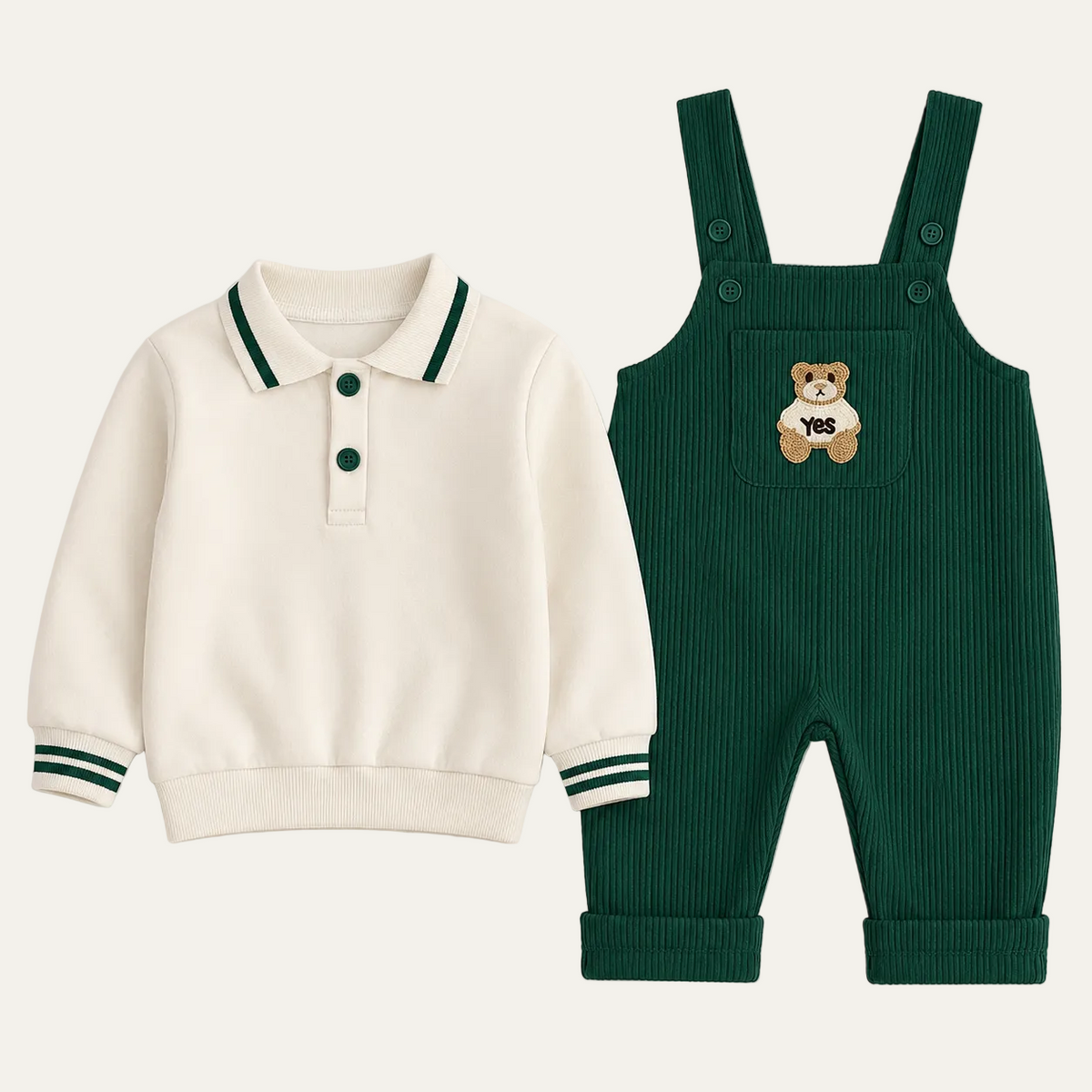 SoHo Kids Plaid Collar Corduroy Bib Overalls Set