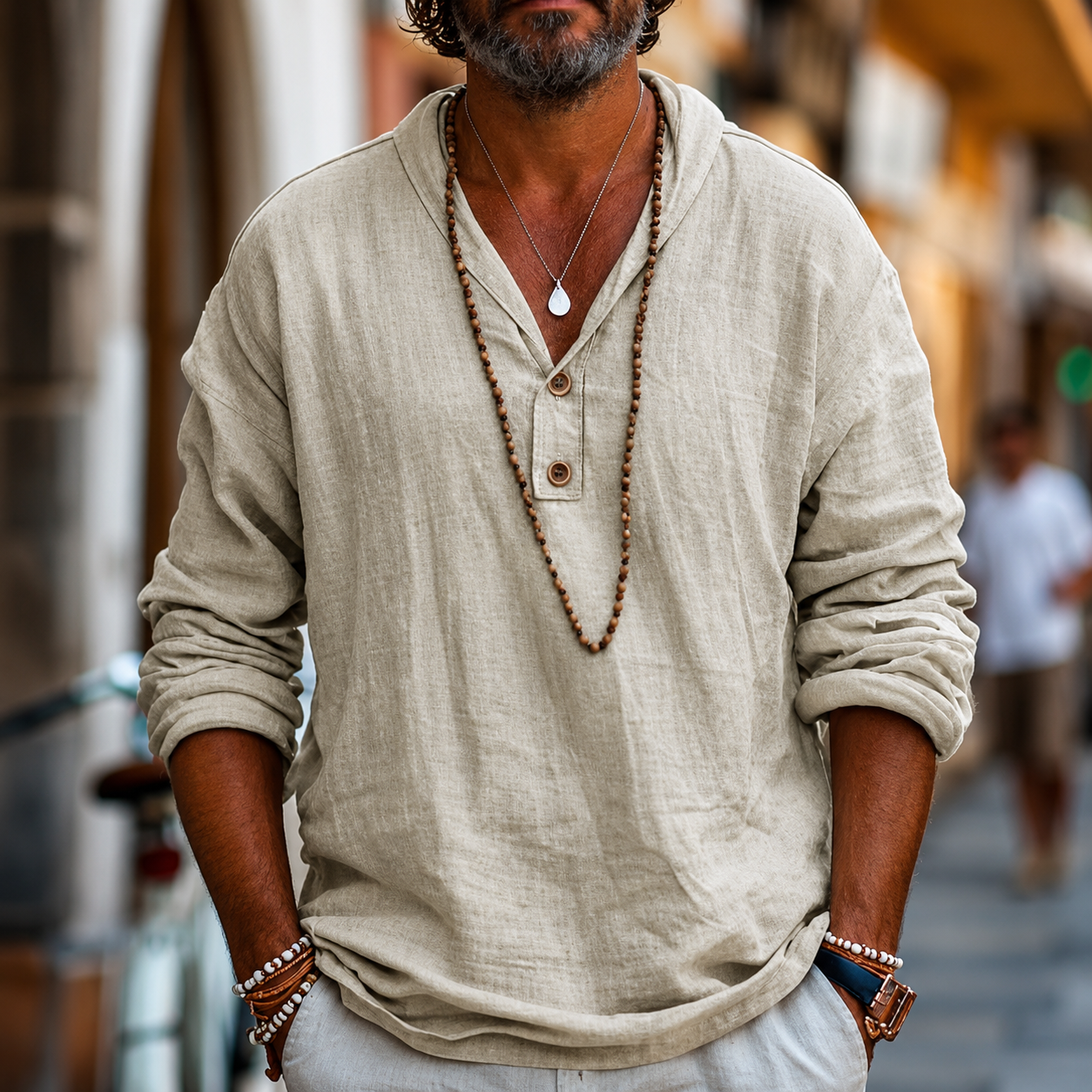 The Trieste Men's Relaxed Fit Linen V Neck Shirt
