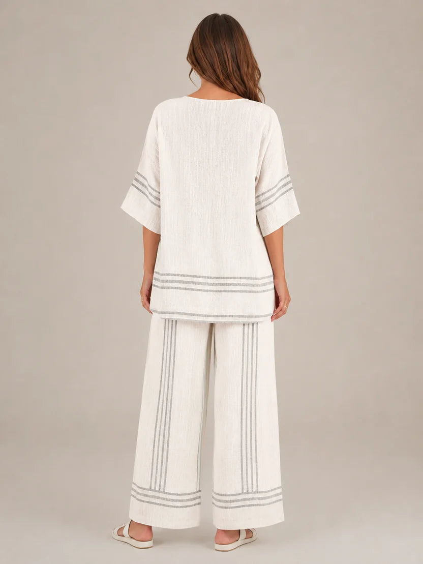 Women's Striped Asymmetrical Top and Wide Leg Culottes Set