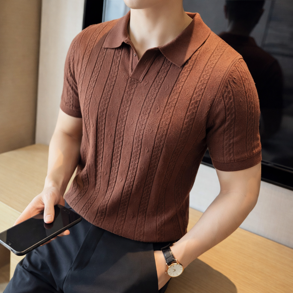 The Pyrmont Men’s Short Sleeve Knitted Polo Shirt Solid Color Trendy Top