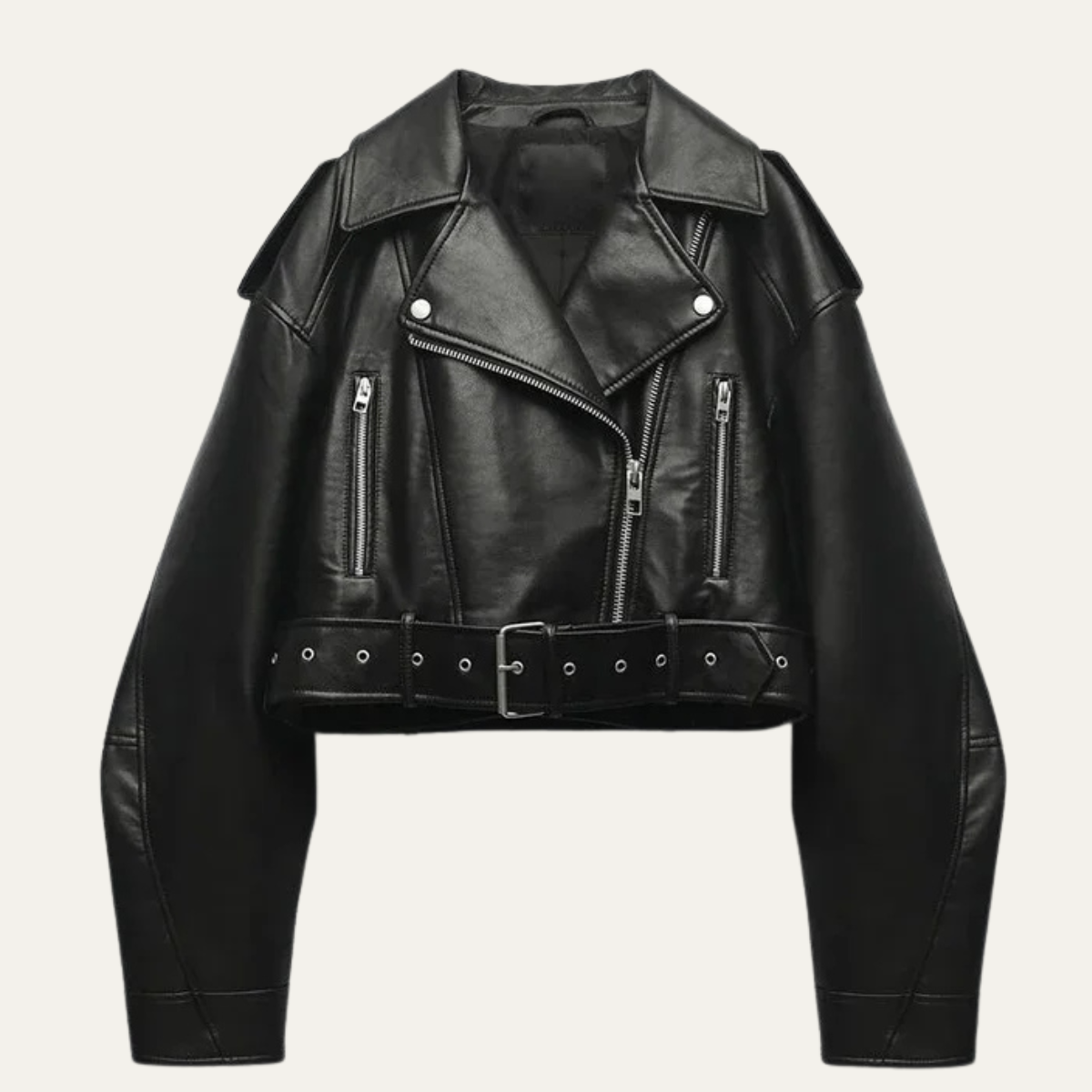 Women's Biker Style Jacket, Cropped Black