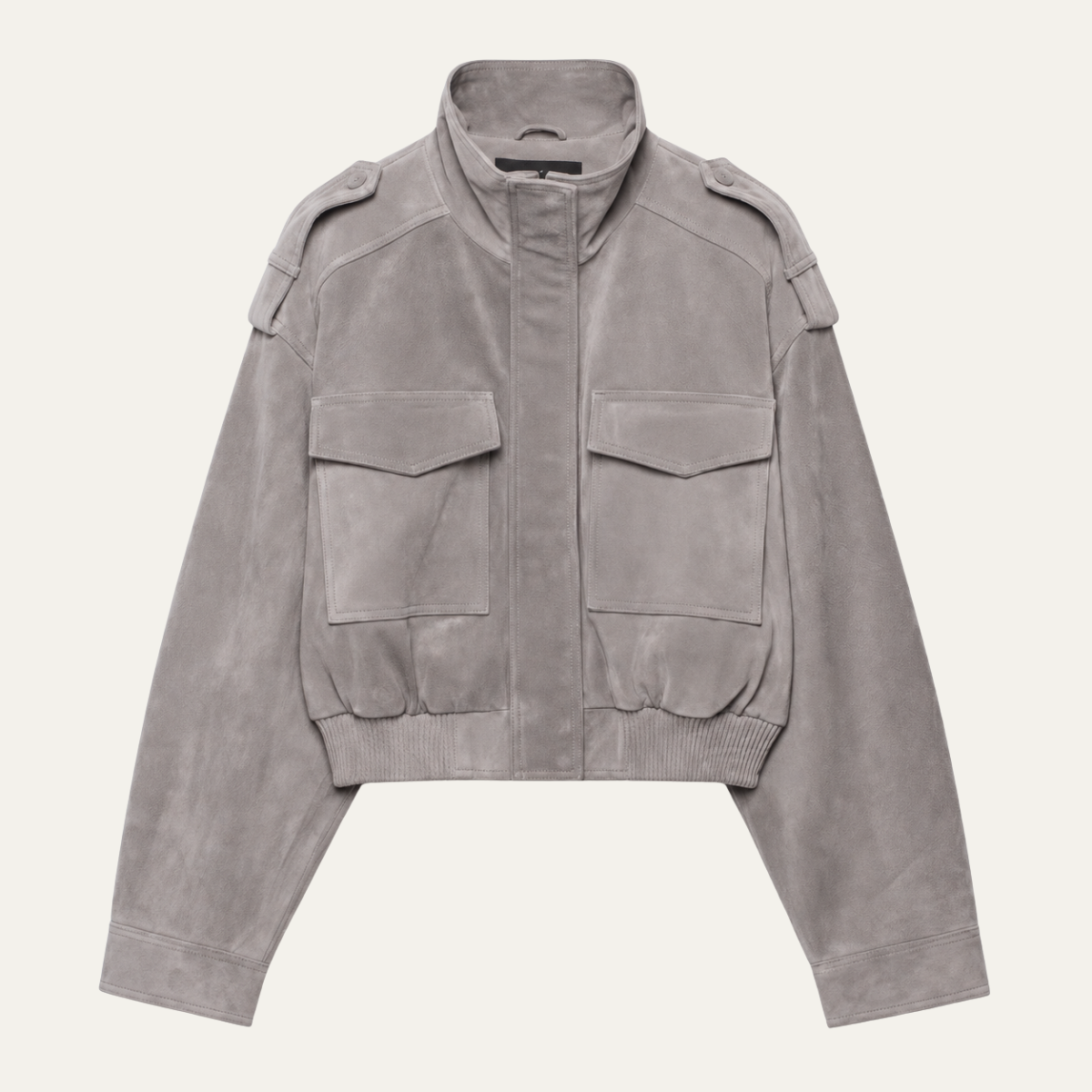 Women's Utility Bomber in Gray Suede Look