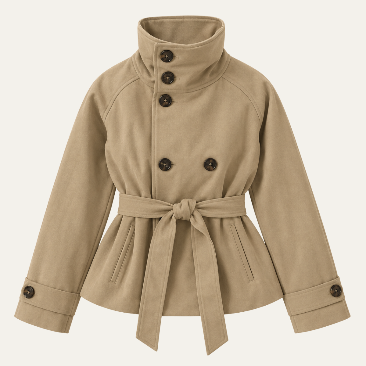 Women's Belted Short Trench in Khaki
