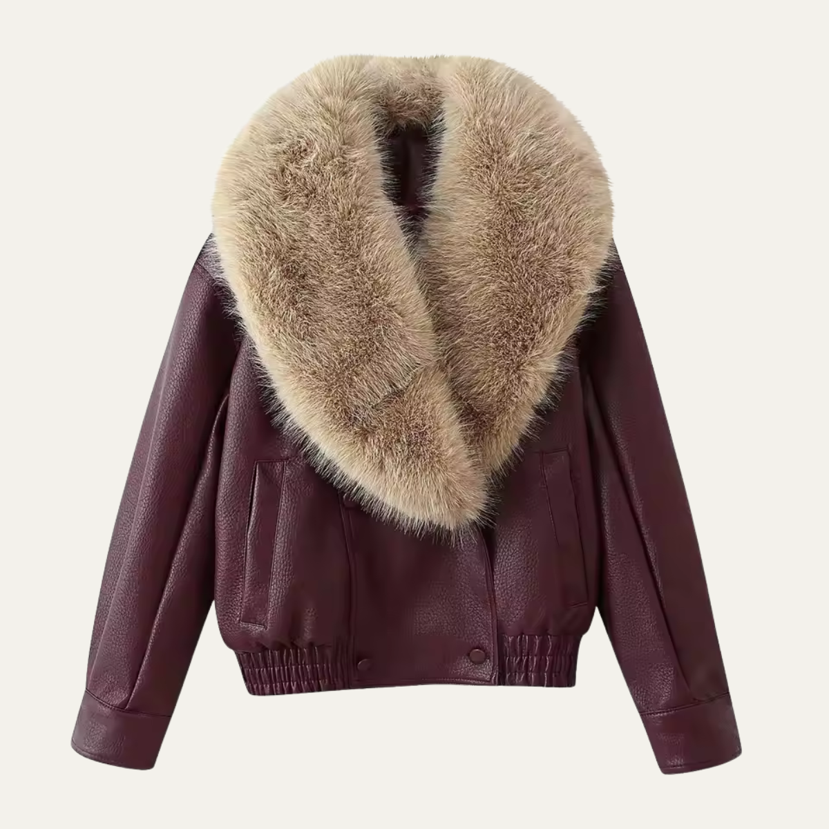 Women's Wine Red Jacket with Fur Collar