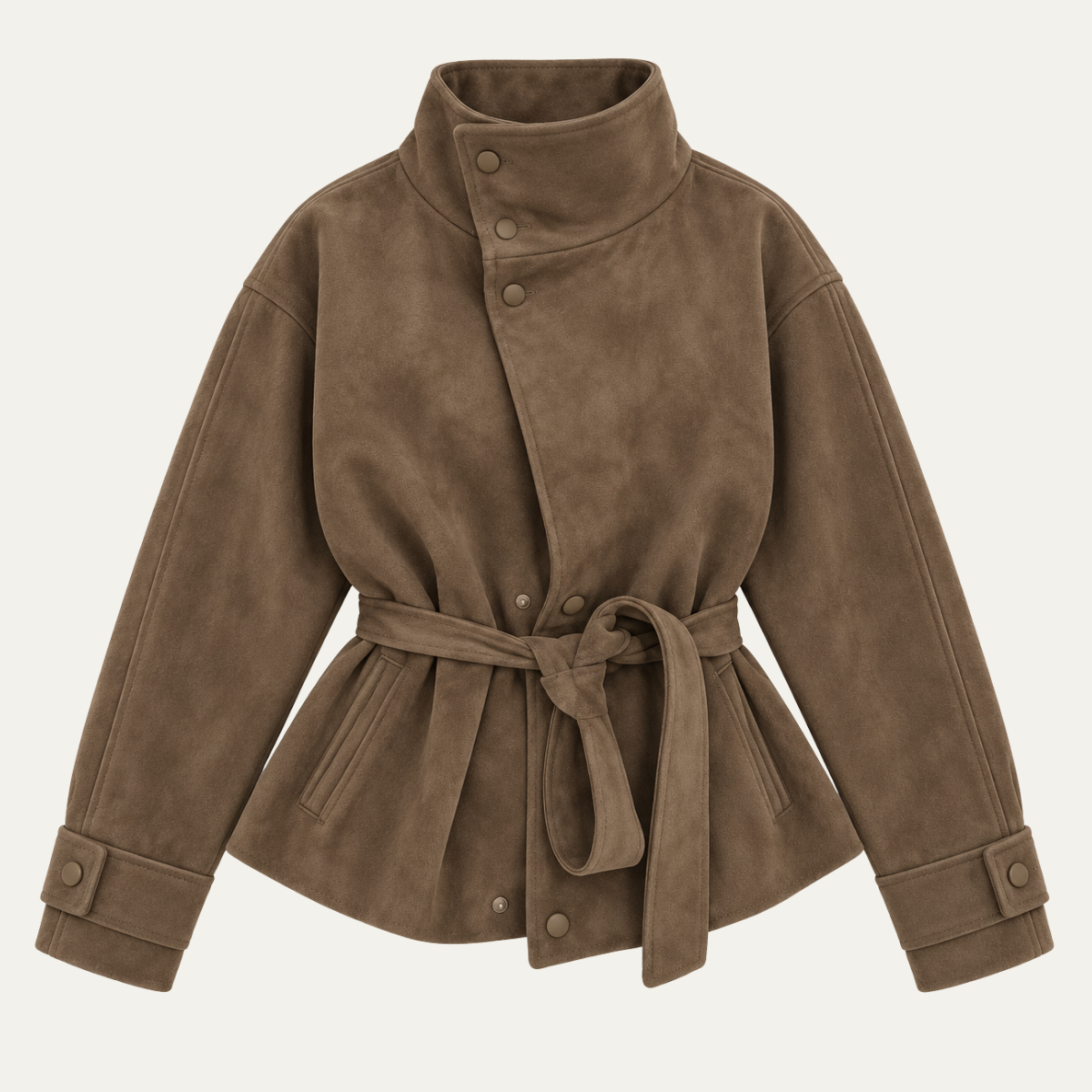 Women's Brown Jacket with Tie Waist